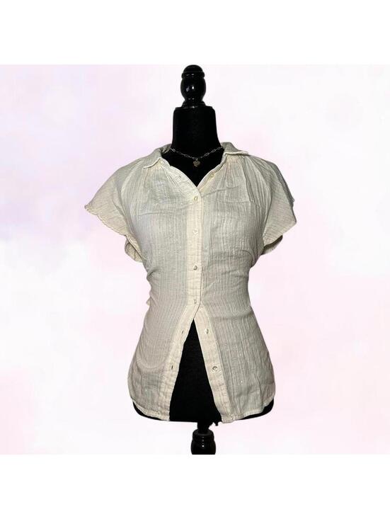 GAP Tops - Gap White Shimmer Button Up Blouse Minimalist Chic Size S